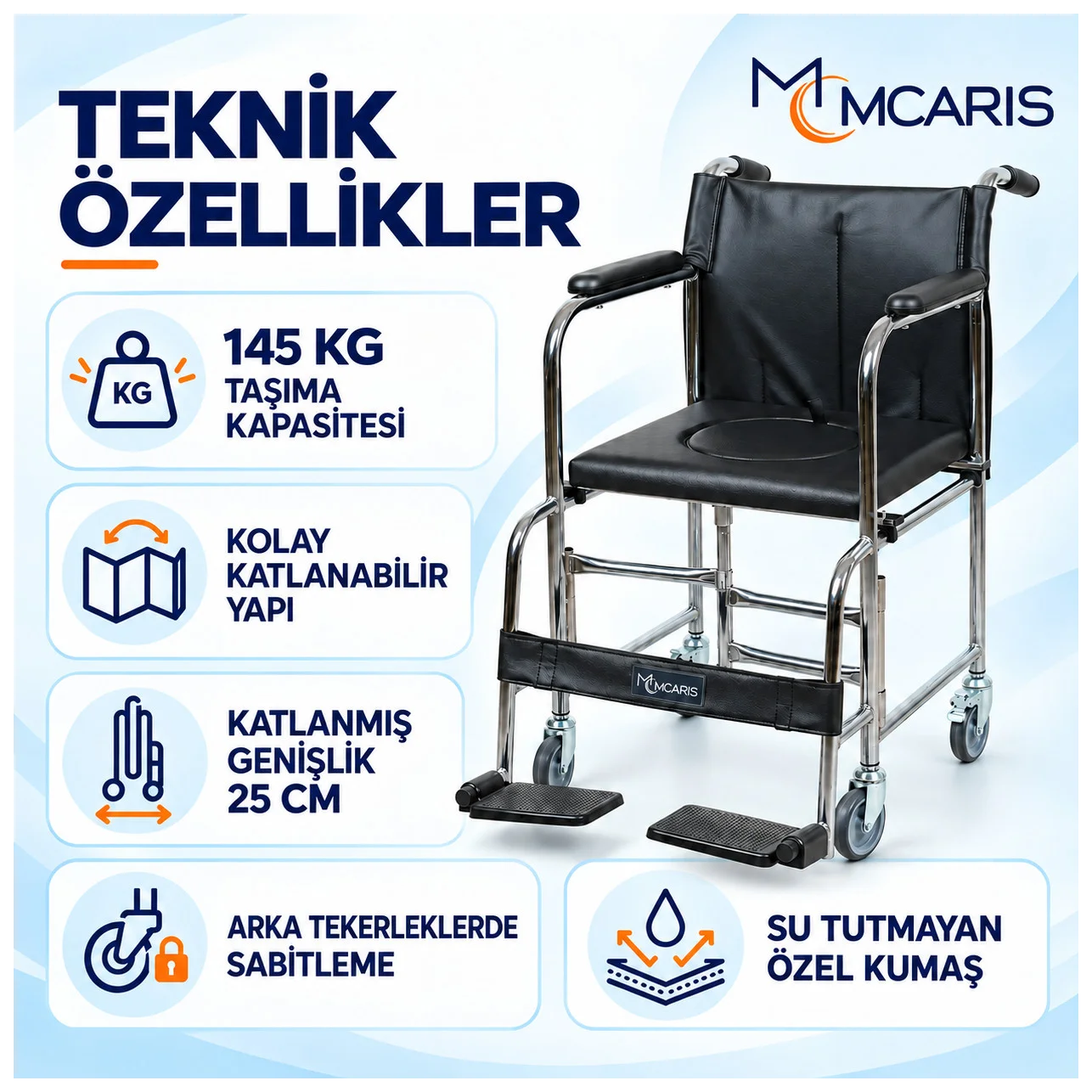 Tekerlekli Klozetli Banyo Sandalyesi Katlanır Ayaklıklı Siyah MC-1010 - Küçük Önizleme 2