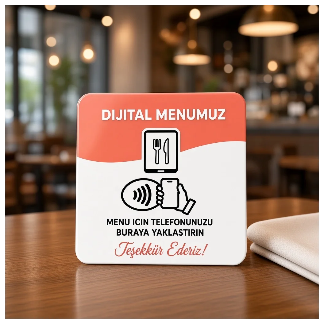 NFC Dijital Menü Kartı 9x9 cm UV Baskılı Pleksi Temassız Restoran Cafe Menü Bantlı Tekli - Küçük Önizleme 4