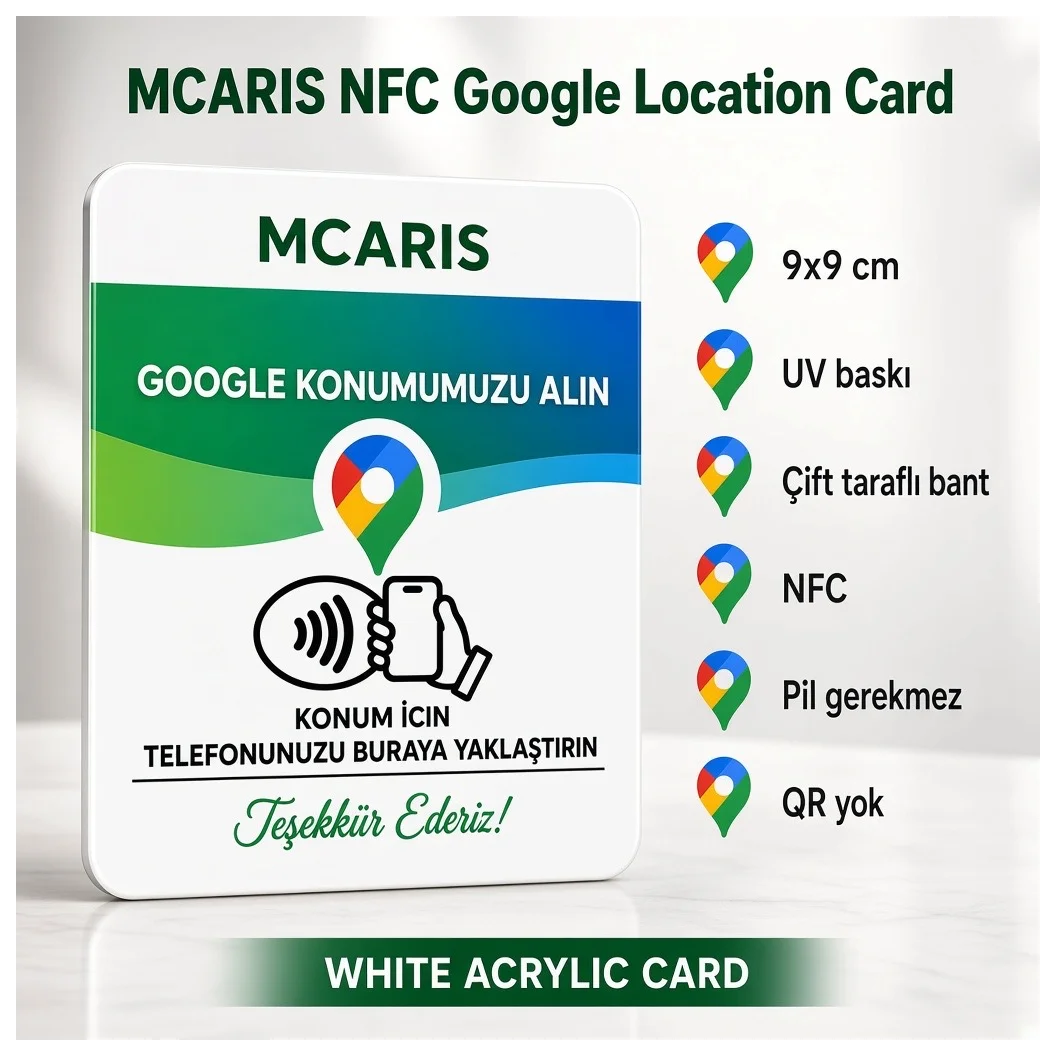 NFC Google Konum Kartı 9x9 cm UV Baskılı Pleksi Temassız Harita Yol Tarifi Bantlı Tekli - Küçük Önizleme 2