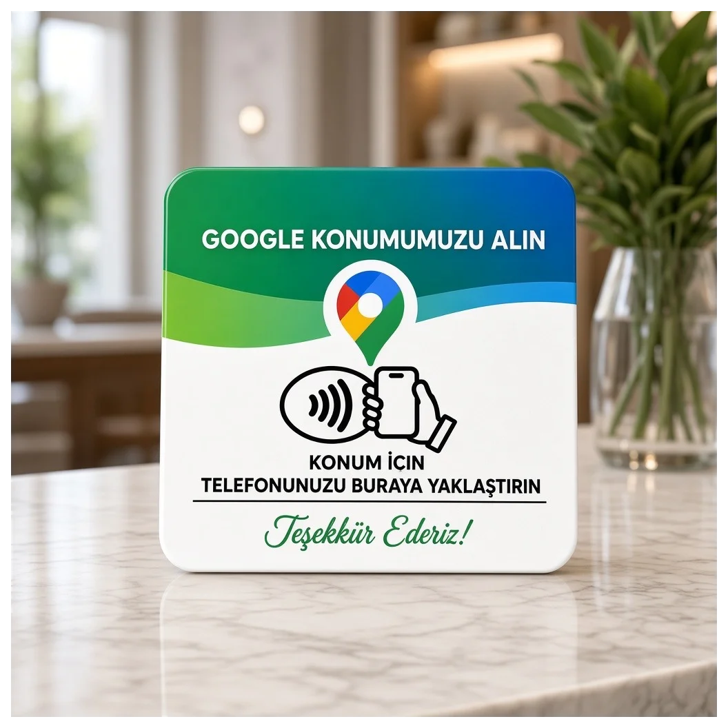 NFC Google Konum Kartı 9x9 cm UV Baskılı Pleksi Temassız Harita Yol Tarifi Bantlı Tekli - Küçük Önizleme 4