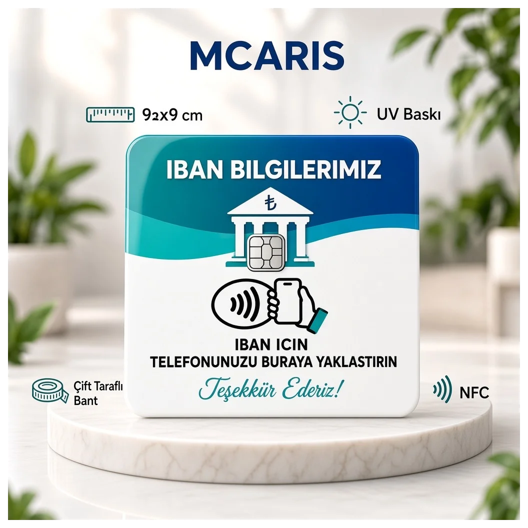 NFC IBAN Kartı 9x9 cm UV Baskılı Pleksi Temassız IBAN Ödeme Bilgi Paylaşımı Bantlı Tekli - Küçük Önizleme 2