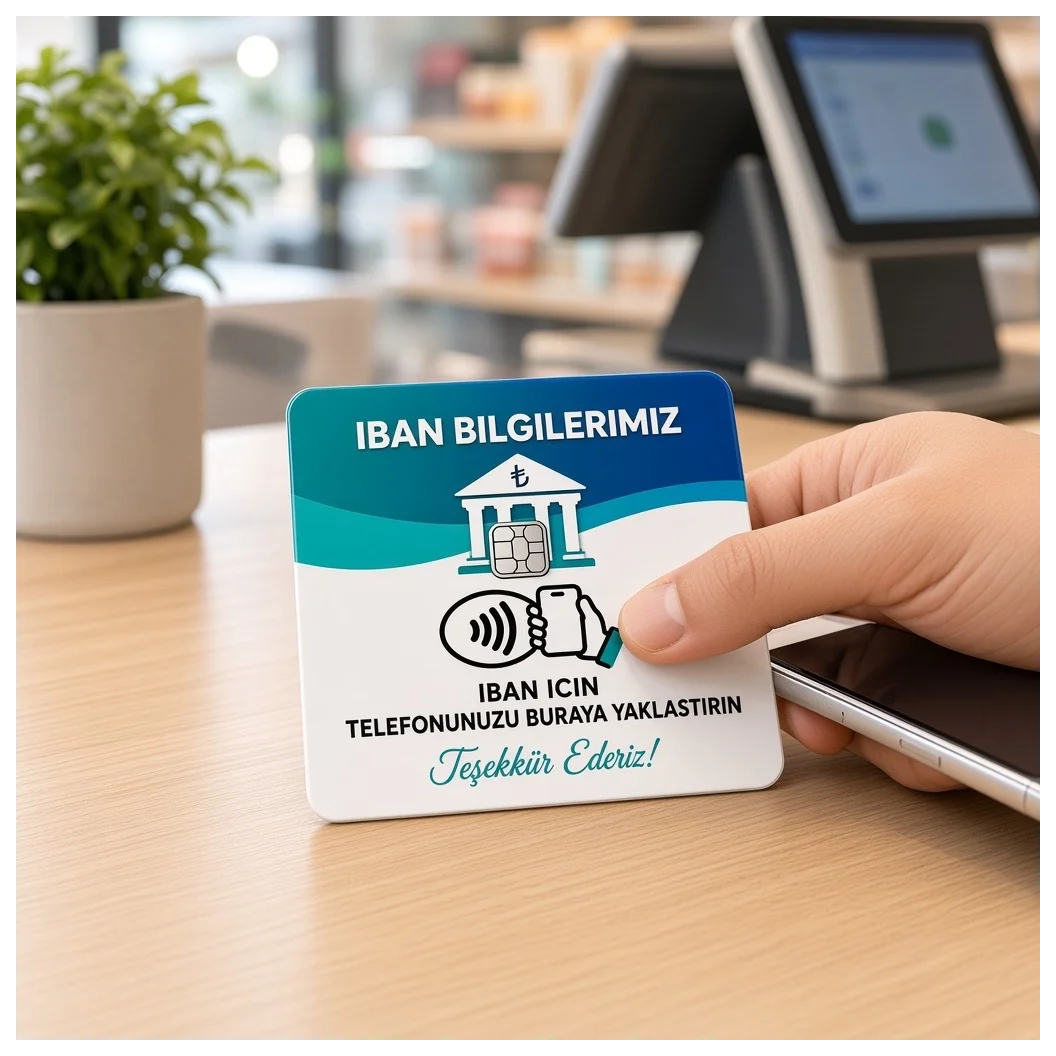 NFC IBAN Kartı 9x9 cm UV Baskılı Pleksi Temassız IBAN Ödeme Bilgi Paylaşımı Bantlı Tekli - Küçük Önizleme 3