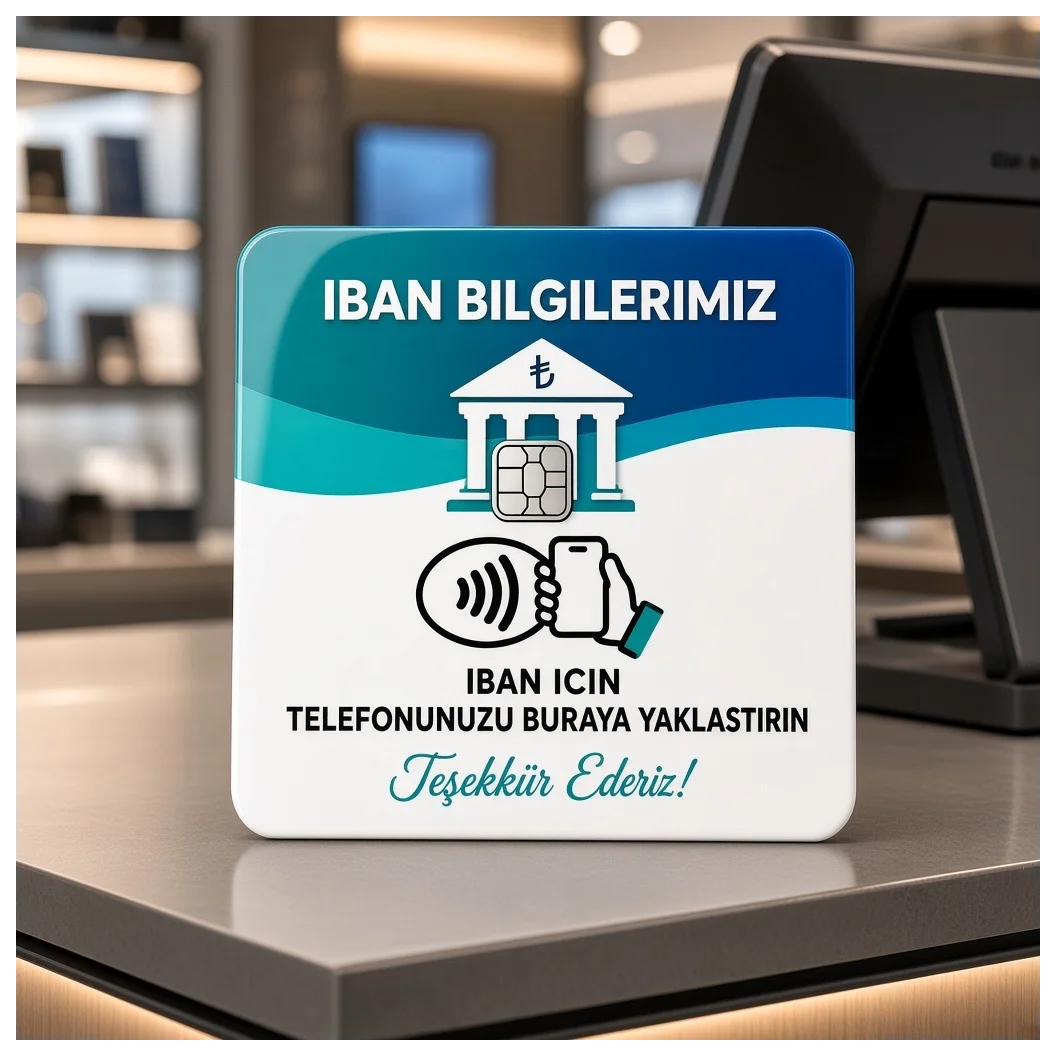 NFC IBAN Kartı 9x9 cm UV Baskılı Pleksi Temassız IBAN Ödeme Bilgi Paylaşımı Bantlı Tekli - Küçük Önizleme 4