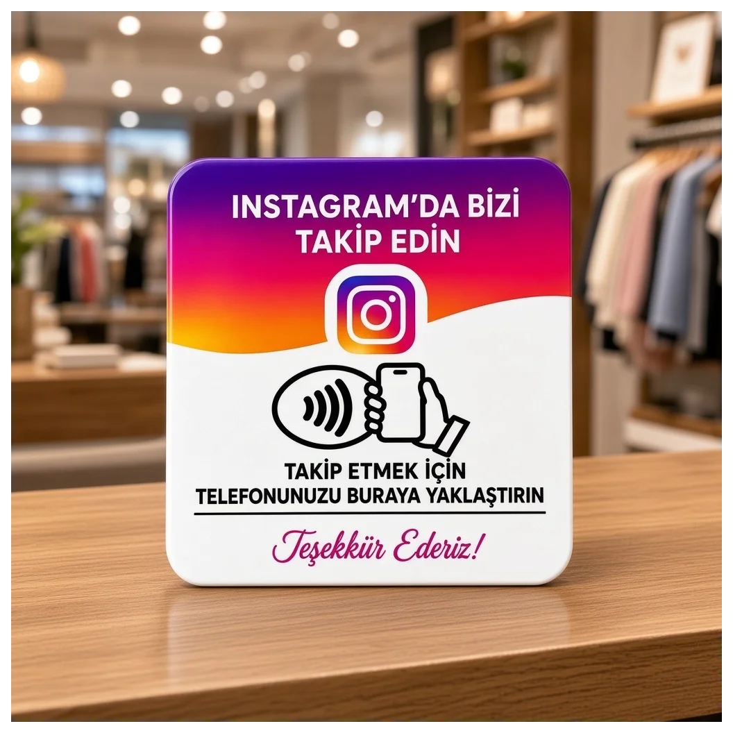 NFC Instagram Takip Kartı 9x9 cm UV Baskılı Pleksi Temassız Profil Takip Bantlı Tekli - Küçük Önizleme 4