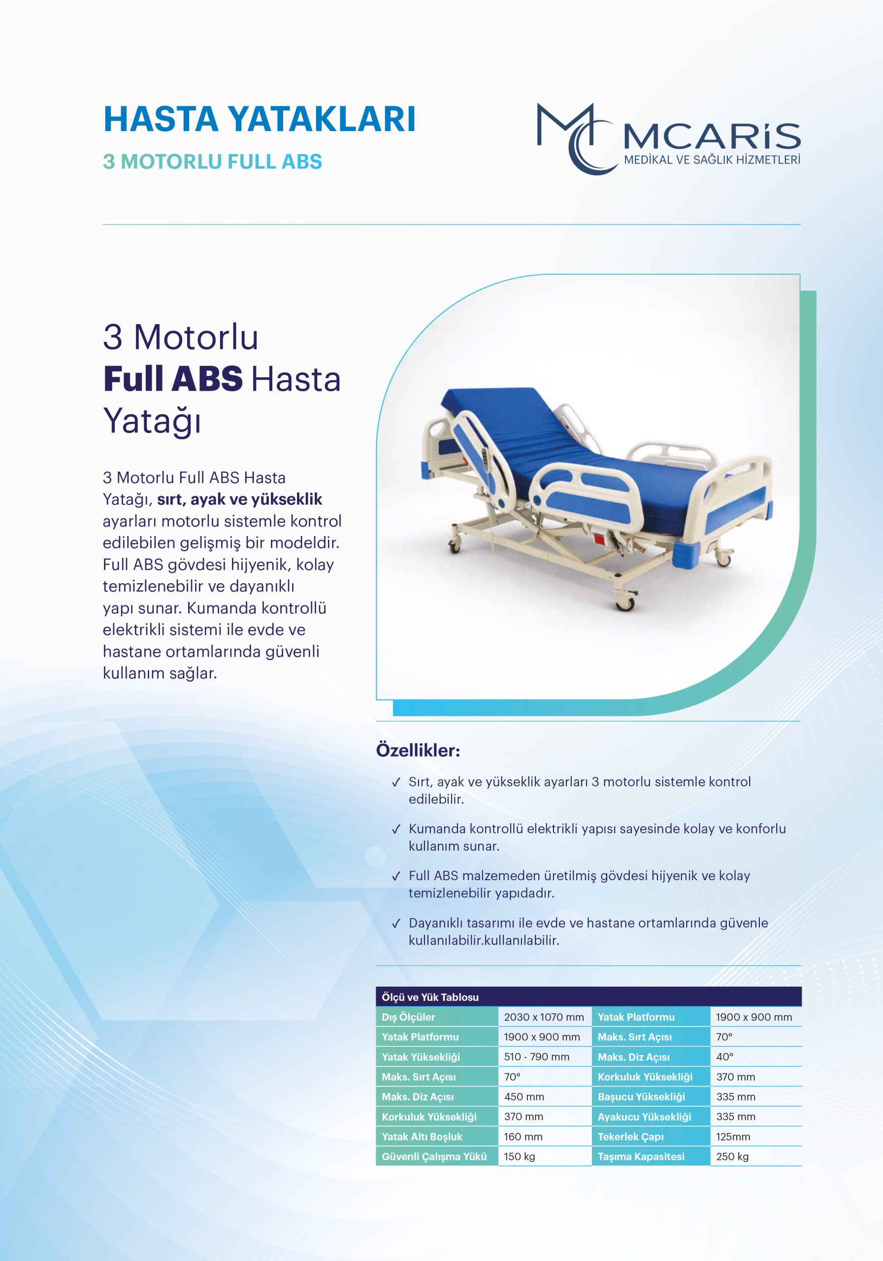 3 Motorlu ABS Hasta Karyolası