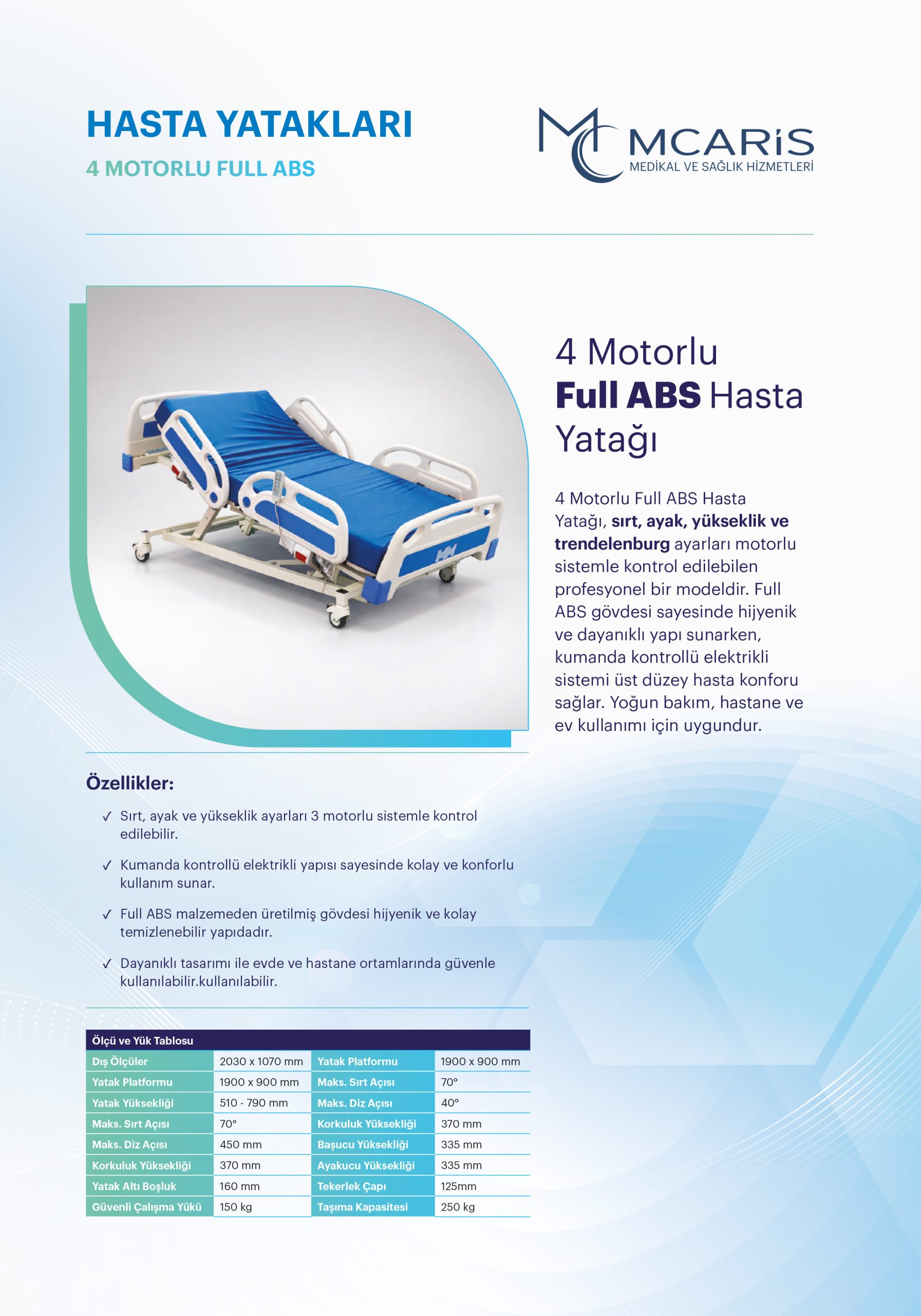 4 Motorlu ABS Hasta Karyolası